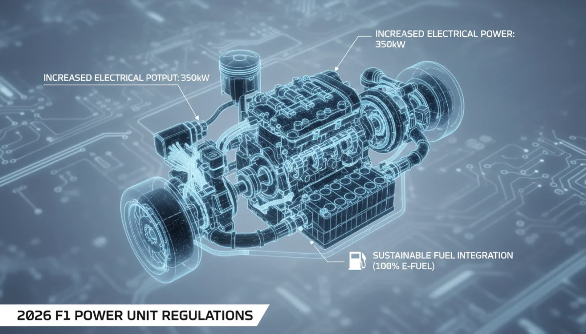 Detailed schematic of 2026 F1 hybrid power unit with electrical components