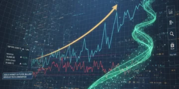Dynamic stock chart showing 3-month moving average crossover with 2026 US market volatility overlay