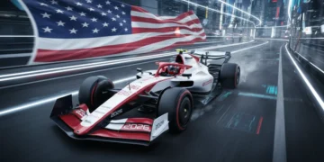 American F1 car on track, symbolizing the rise of US talent for 2026 season