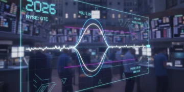 Bollinger Bands squeezing on a 2026 US stock market chart, indicating potential breakout