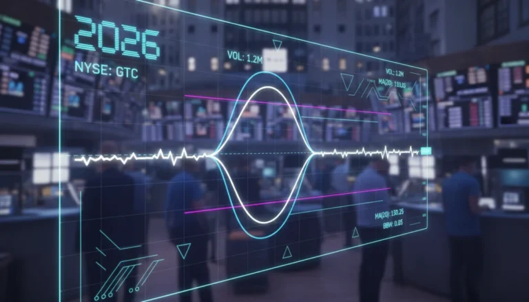 Bollinger Bands squeezing on a 2026 US stock market chart, indicating potential breakout