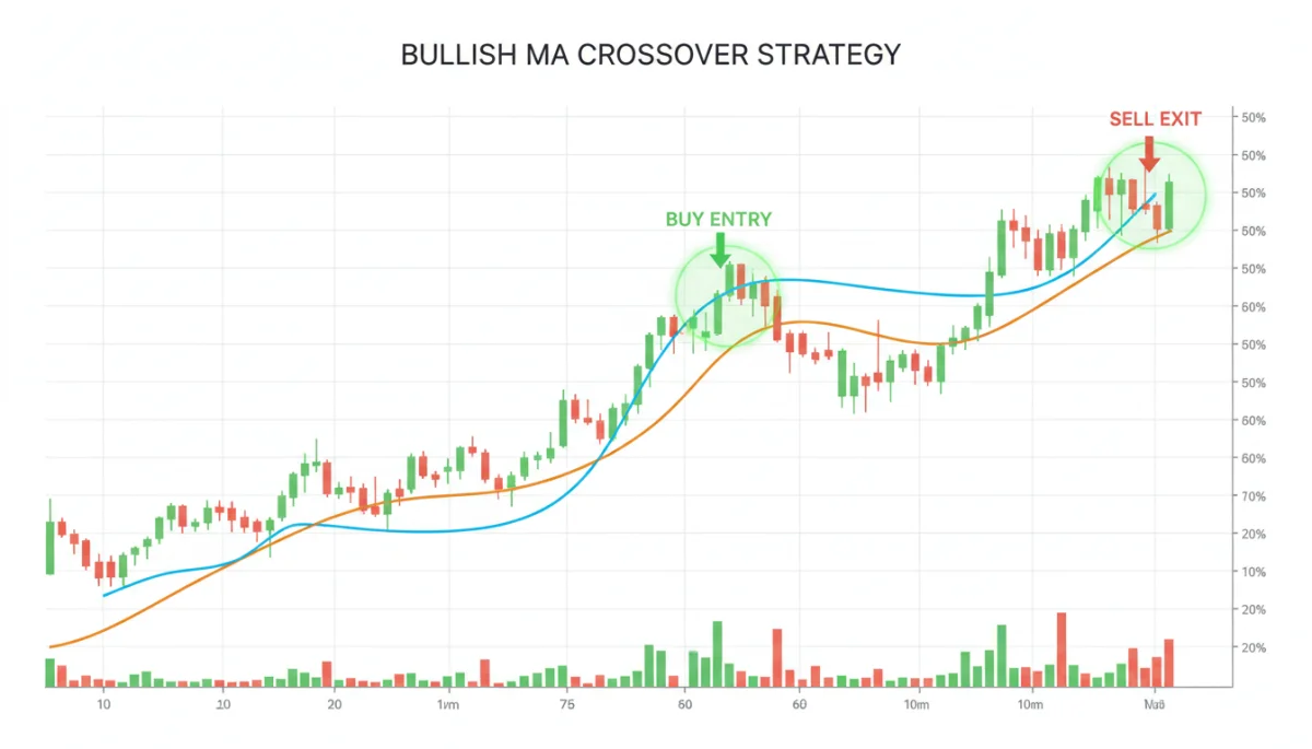 Detailed candlestick chart illustrating a bullish 3-month moving average crossover signal