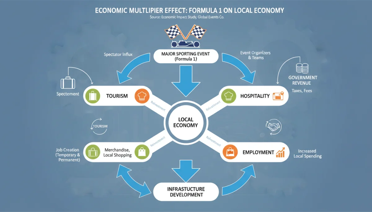 Infographic showing the economic multiplier effect of F1 races on local US economies.