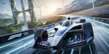 Futuristic F1 car on track, representing 2026 regulations and US impact
