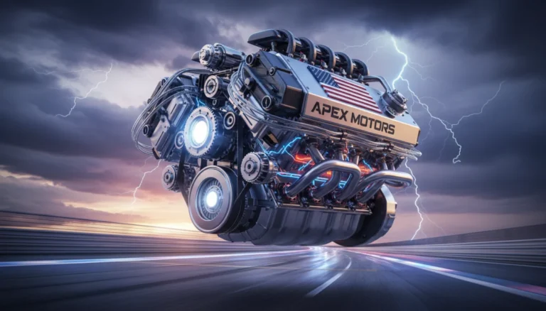 Futuristic Formula 1 engine with US branding, highlighting advanced engineering and power.