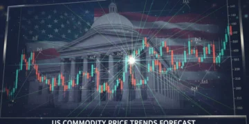 Gann Angles overlaid on a US commodity price chart for 2026 prediction