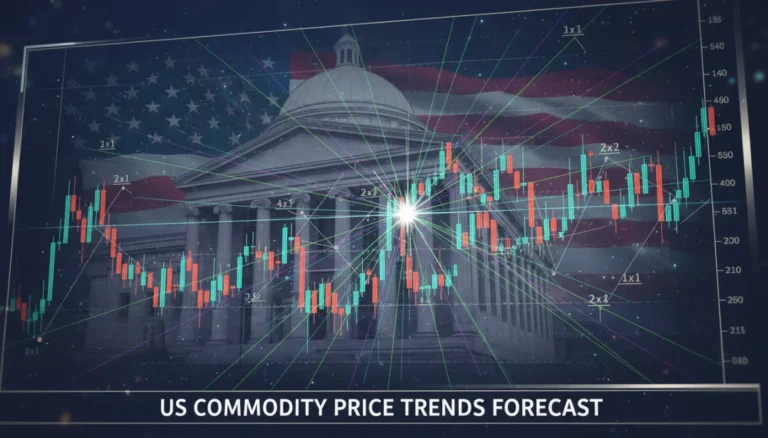 Gann Angles overlaid on a US commodity price chart for 2026 prediction