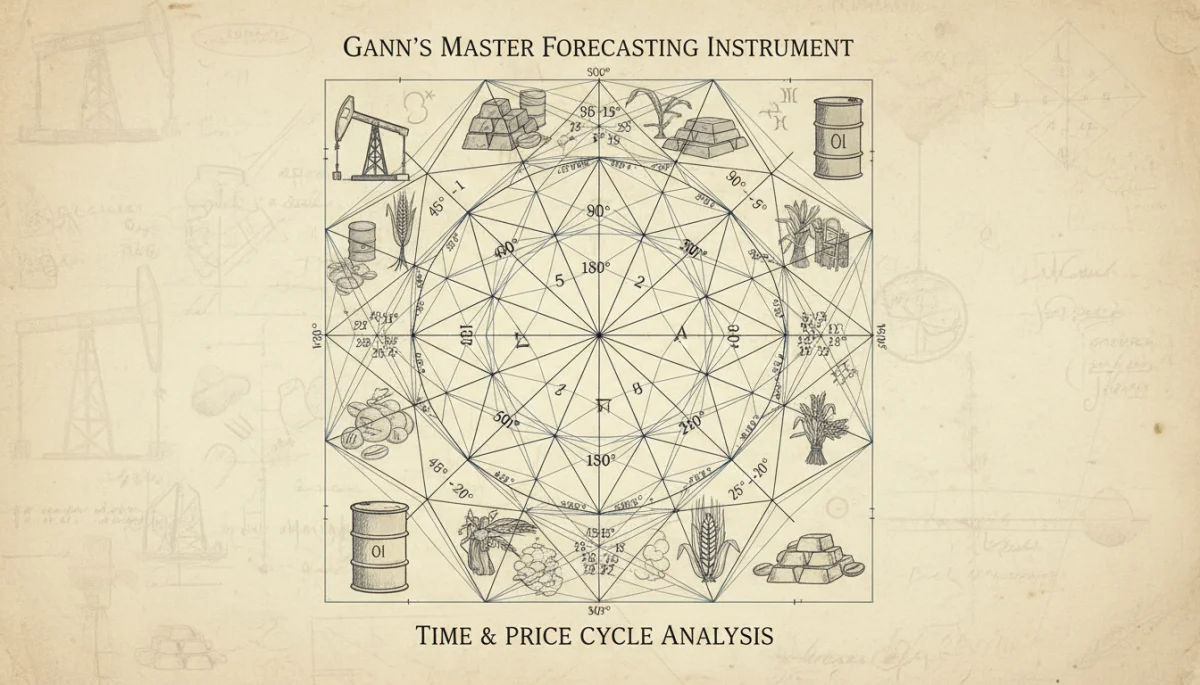Illustration of a Gann Square showing geometric angles for market analysis