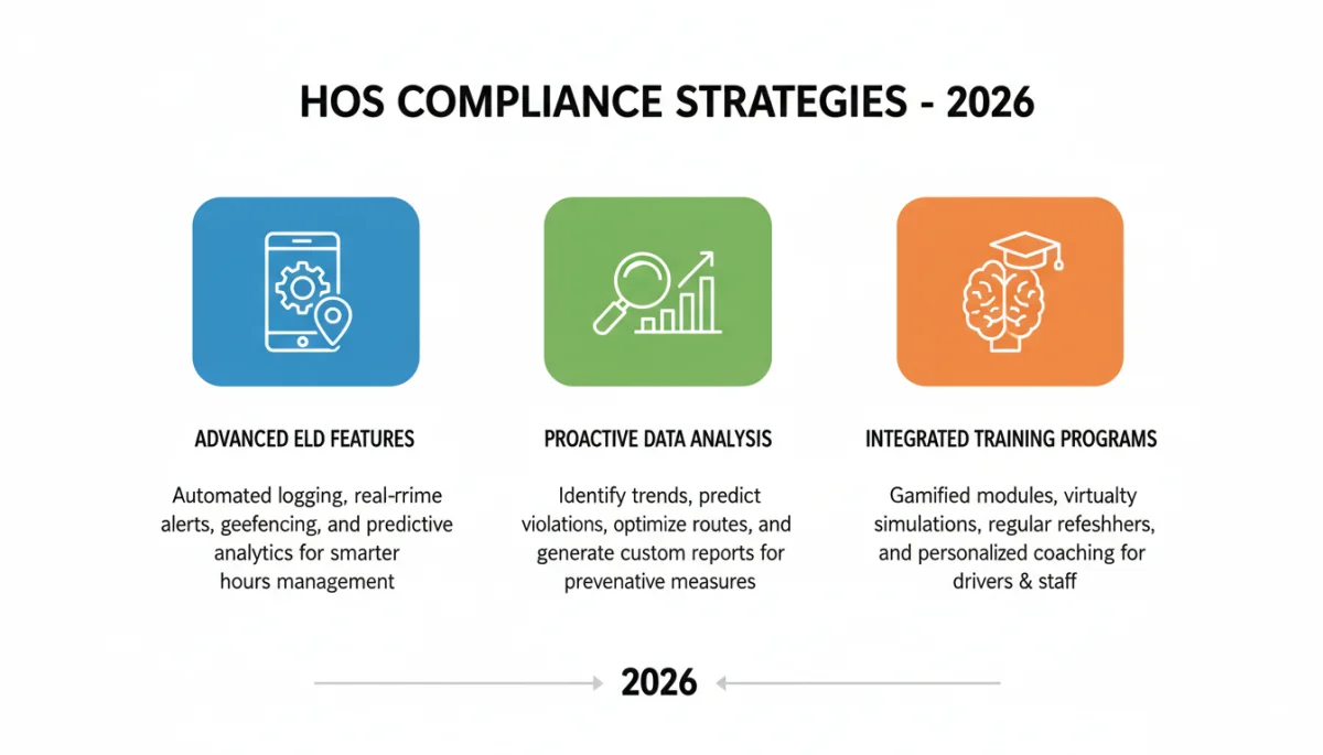 Infographic showing three strategies for HOS compliance with digital logbooks