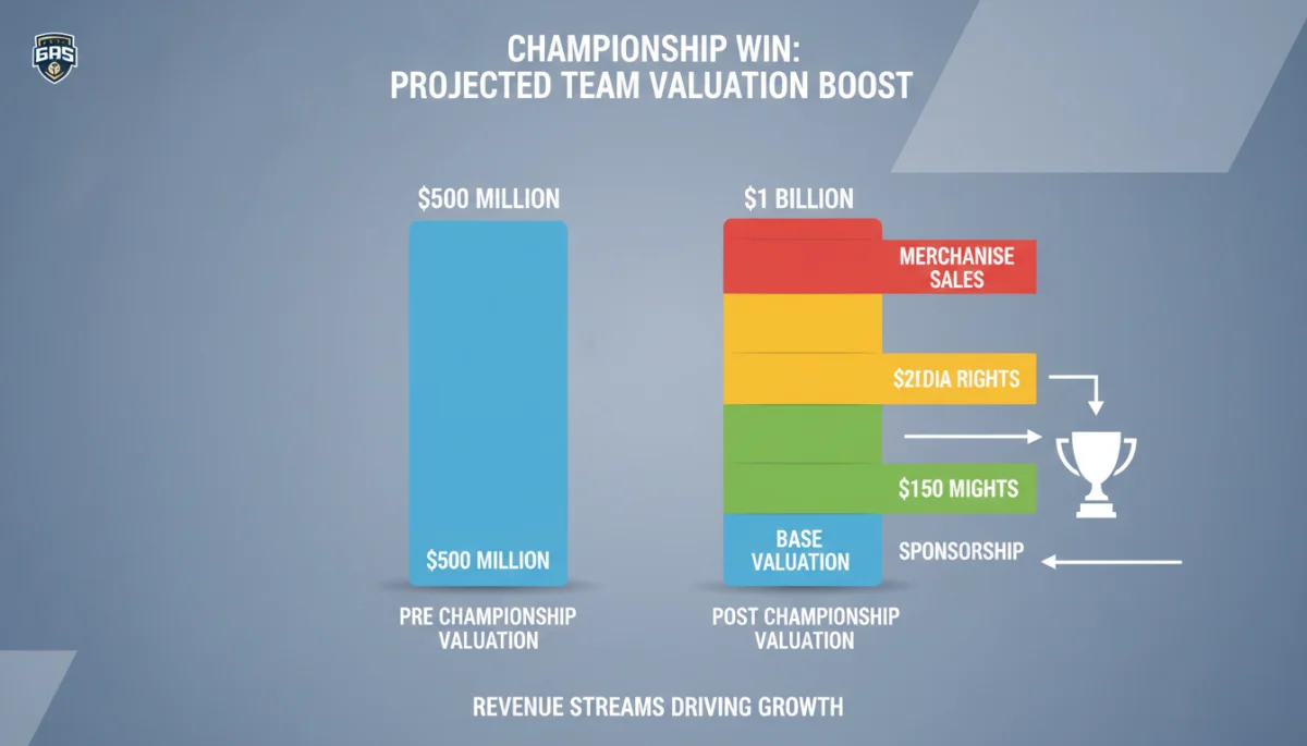Infographic showing projected team valuation increase post-championship win
