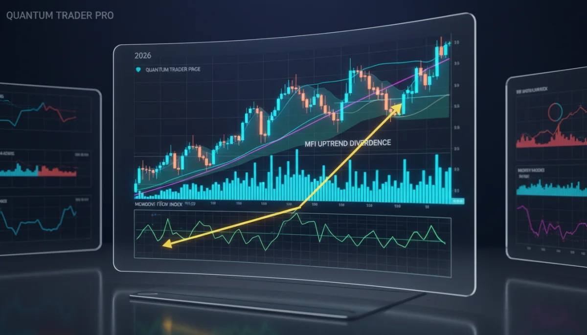 Detailed trading screen with MFI divergence indicating institutional buying