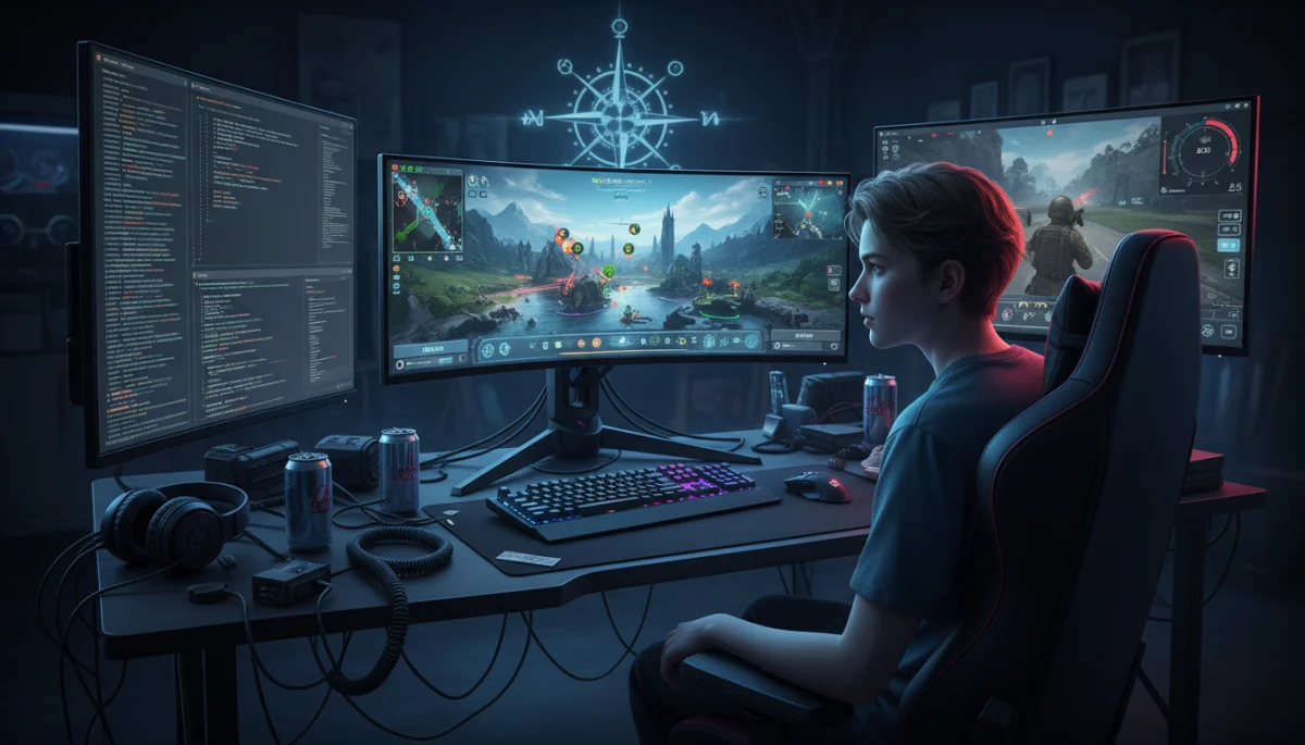 Gamer demonstrating adaptive strategy with complex in-game data