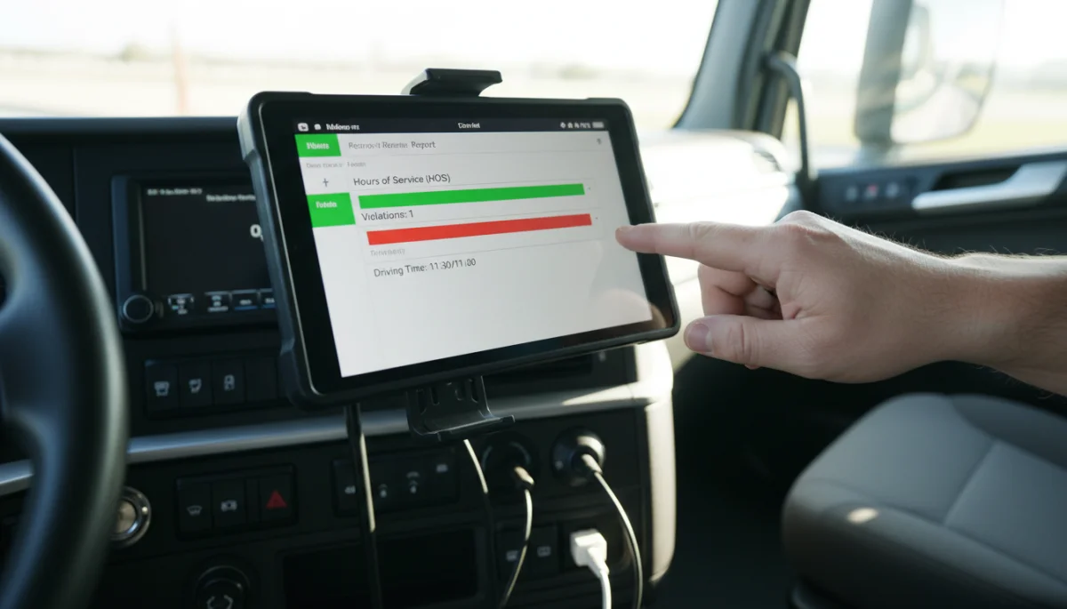 Electronic logging device display showing compliance information during a roadside inspection