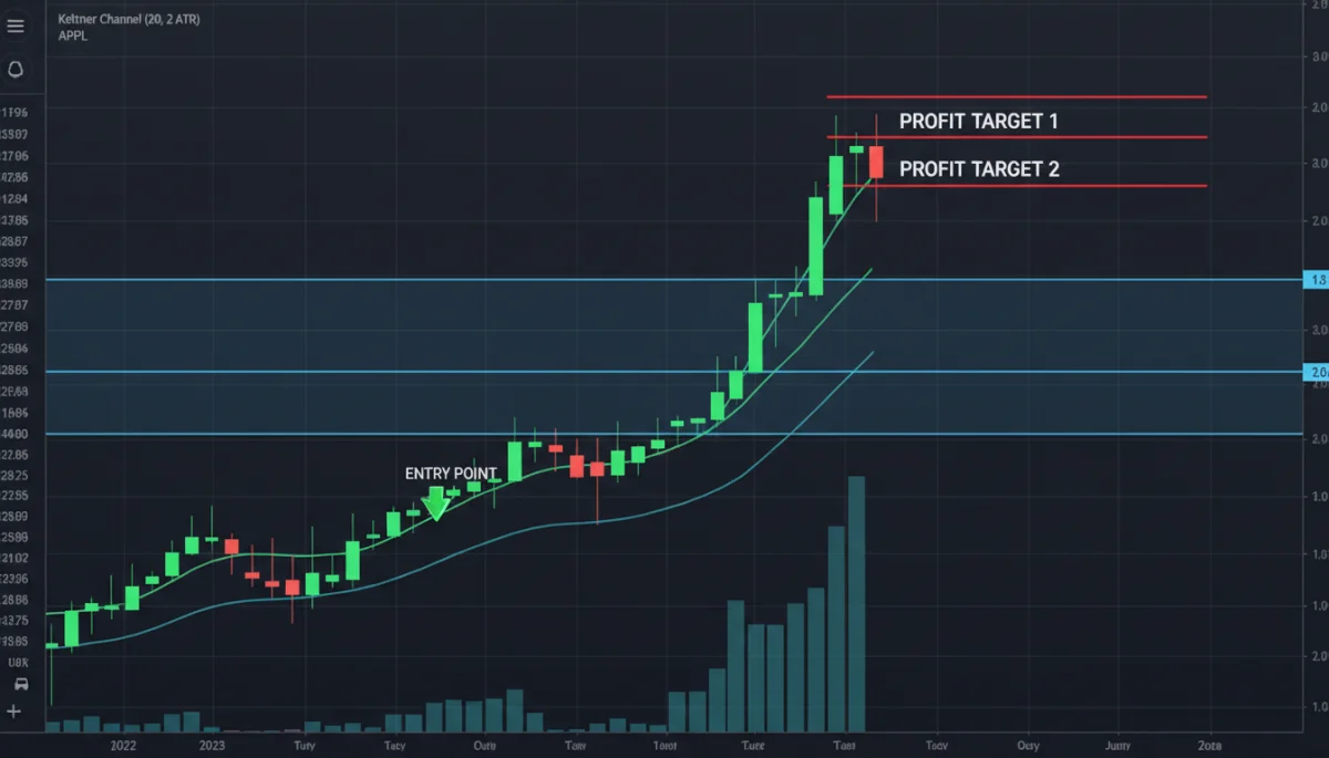 Detailed chart showing Keltner Channel breakout with candlestick patterns