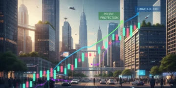 Parabolic SAR indicator on a stock chart, illustrating trailing stops and profit protection in a volatile 2026 US market.