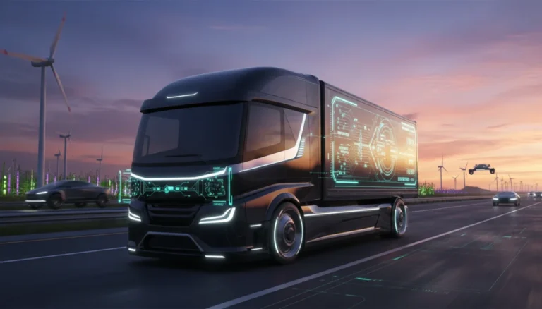 Futuristic semi-truck with advanced technology on highway